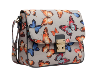 Grey Butterfly Print Crossbody Bag isolated on transparent background