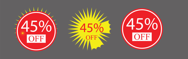  Sale 45% off speech bubble banners, discount tags design template, special deal, vector illustration