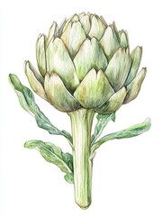 Fototapeta premium Artichoke Illustration. Watercolor Artwork of Fresh Green Artichoke Isolated on White Background