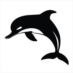 A silhouette black and white dolphin on white background 