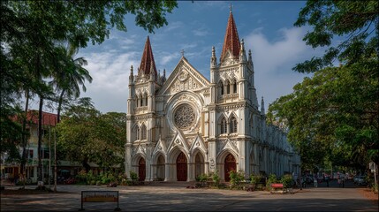 Asian Catholic. Historic Santa Cruz Cathedral Basilica, Kochi - Indian Christian Church Architecture