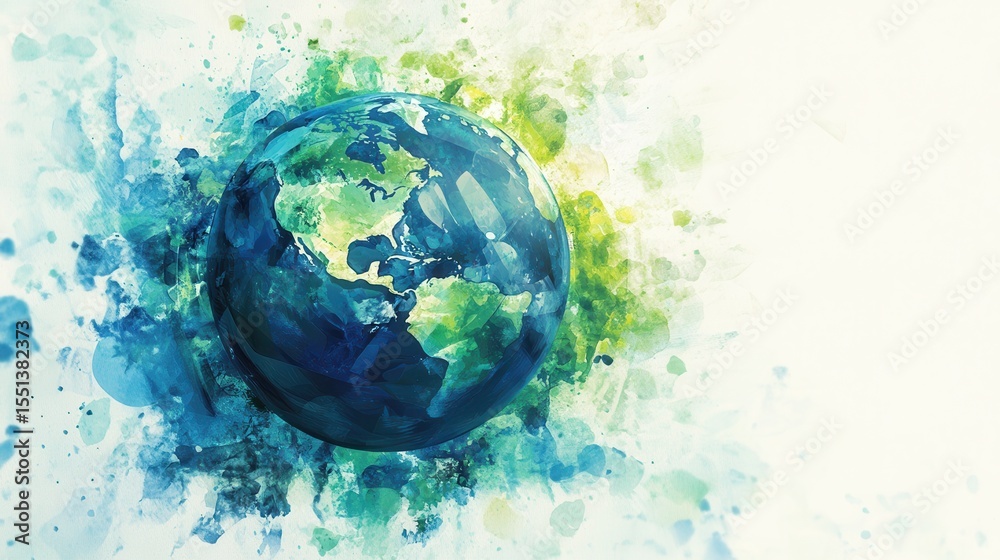 Poster watercolor earth globe with paint splatter in abstract setting