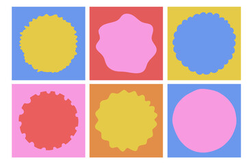 Set of frames with doodle curvy squiggly wavy. Wave scalloped edge border in flat retro style. Square shape