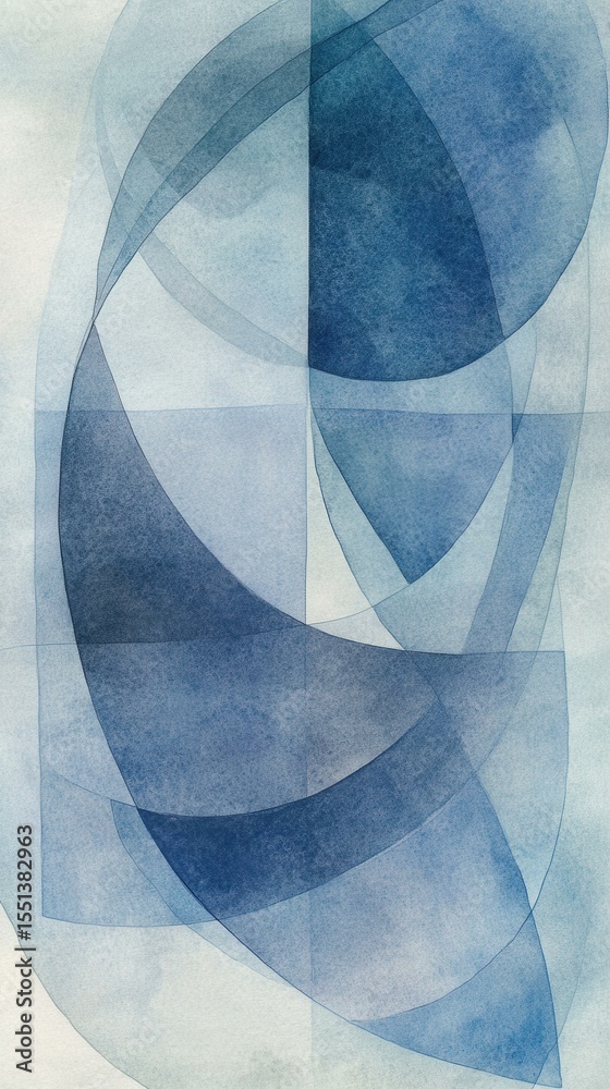 Poster abstract watercolor artwork with overlapping shapes in serene studio