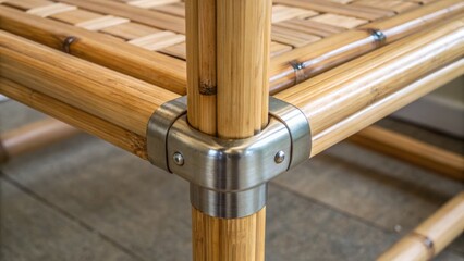 Interior design bamboo, eco-friendly and furniture concept. Bamboo furniture corner with metallic joint detail.