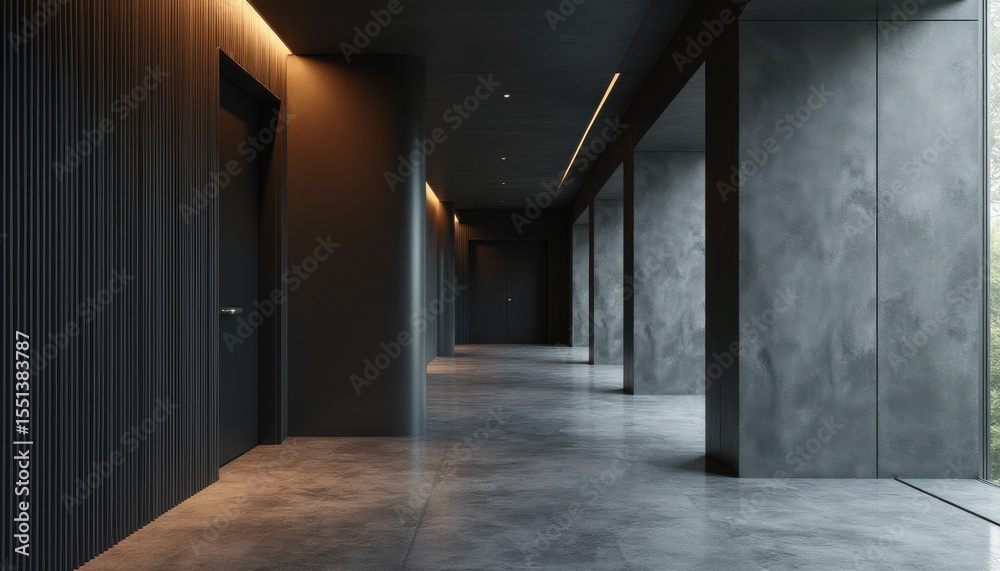 Aufkleber serene hallway in modern building with minimalist design