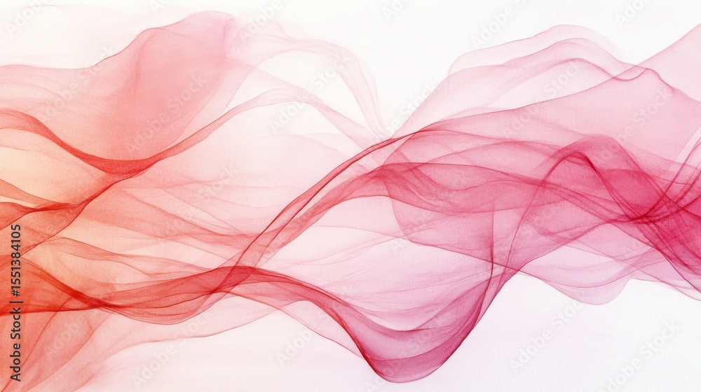 Poster abstract flowing fabric in red and pink hues on white background