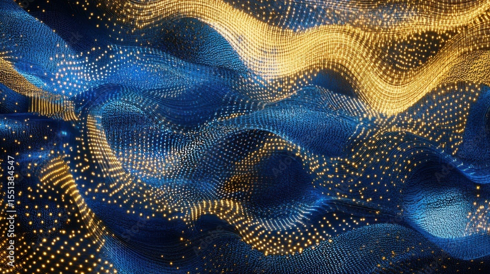 Poster abstract light patterns in blue and gold with flowing elegance