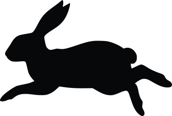 Black silhouette of a rabbit leaping, isolated vector illustration