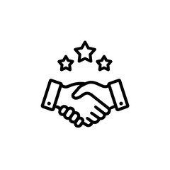 handshake icon vector , Outline icon of a handshake with three stars above it in black and white on transparent background , no background