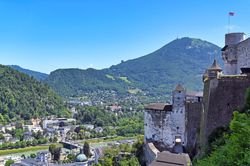 Salzburg cityscape, view from Hohensalzburg fortress, Salzburgerland, Austria