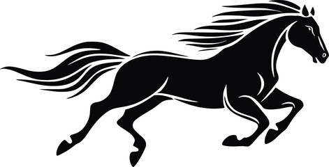 Black silhouette of a galloping horse, editable vector illustration, isolated on white