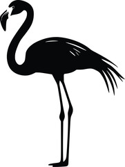 Obraz premium Black silhouette of flamingo, elegant bird vector illustration, profile view, isolated on white