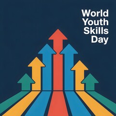 World youth skills day concept with colorful arrows pointing upwards on dark blue background