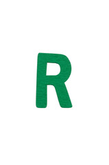 lettera alfabeto R realizzata in legno colorato isolata su sfondo bianco o trasparente