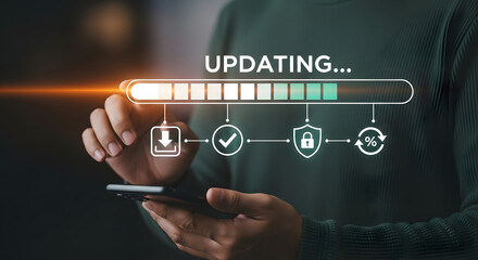 System Updating Process with Progress Bar and Security Icons