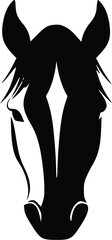 Fototapeta premium Editable vector silhouette of a horse head, front view, black and white, minimalist style