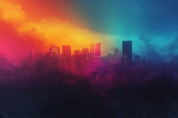 Fototapeta premium Vibrant Cityscape with Stunning Sunset and Colorful Clouds at Dusk