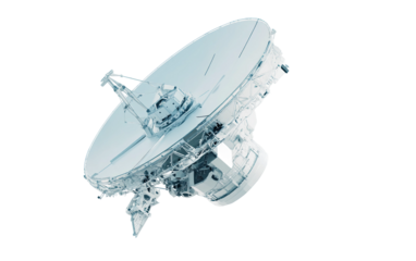 Minimalist visualization of a white satellite antenna designed for advanced scanning and modern communication systems isolated on transparent background PNG