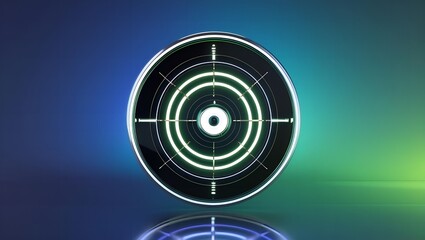 Futuristic digital target scope with glowing neon green concentric circles and crosshairs against a gradient background