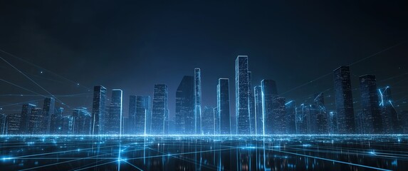 Technology city shuttle, light, futuristic abstract architecture, blue city
