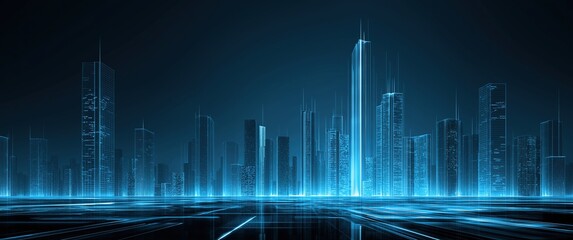 Technology city shuttle, light, futuristic abstract architecture, blue city