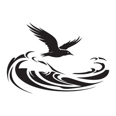 Fototapeta premium Ocean wave and bird flying silhouette