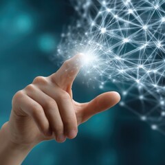 Hand interacting with a digital network