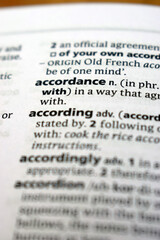 Fototapeta premium Close Up Of English Dictionary Page With Definition Word - Accordance