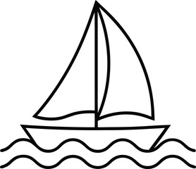sailboat on waves icon line art vector illustration on transparent background	

