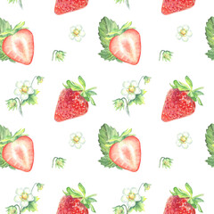 Seamless pattern with strawberry and flowers