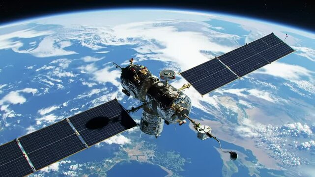 Satellite orbiting earth high resolution photo graphic illustration