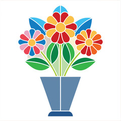 Flowers in a vase and pot with colorful blooms and leaves in a decorative spring design