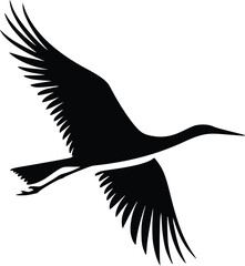 Obraz premium Elegant black stork silhouette in flight, editable vector illustration