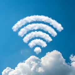 Wi-Fi Symbol Made of Clouds in Blue Sky

