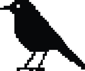 Pixel art silhouette of a black bird, simple design, editable vector illustration, perfect for digital projects, website graphics, or app