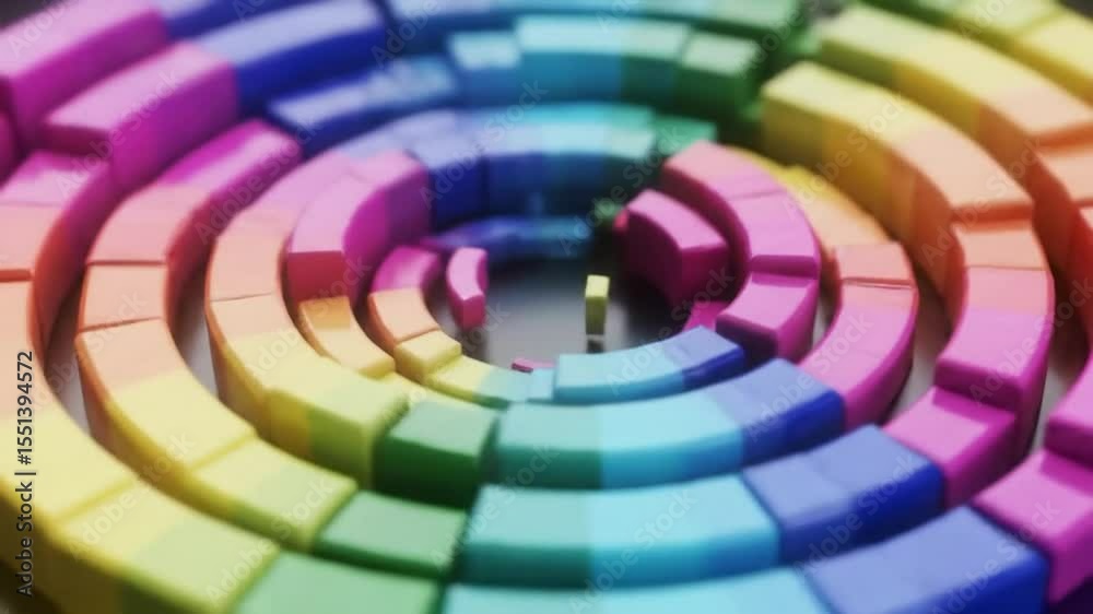 Poster abstract concentric circles formed with colorful segments in a radial pattern with blurred backgroun