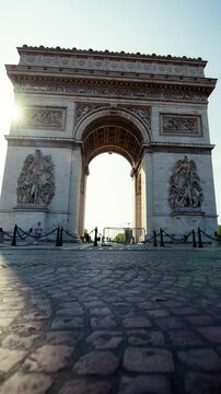 Arc de Triomphe Paris cityscape. Travel and tourism in the capital of France, beautiful architecture of historic streets and squares.
