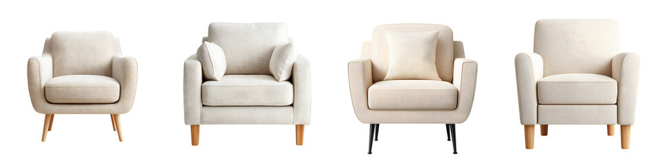 Modern Beige Armchairs Isolated on White, Neutral Interior Design