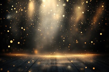 Magical golden bokeh lights with ethereal abstract glow in a dreamlike atmosphere