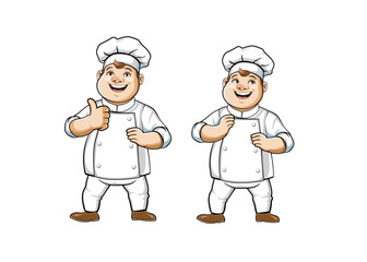 Cartoon Chef Mascot Character Set – Happy Cook Illustration with Thumbs Up and Blank Sign