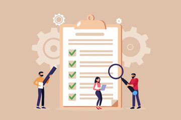 Teamwork Completing Checklist Project Management Illustration
