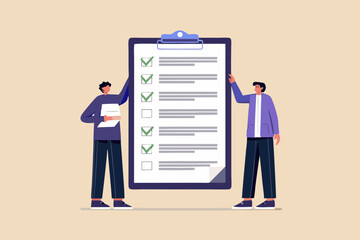 Two Businessmen Reviewing a Checklist on a Large Clipboard