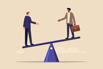 Businessmen on Seesaw Representing Equality and Partnership
