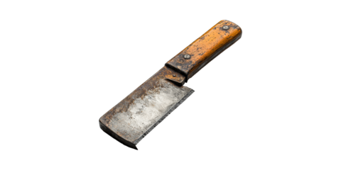 Rustic Vintage Meat Cleaver With Wooden Handle. Traditional Butchery Tool Isolated On Transparent Background