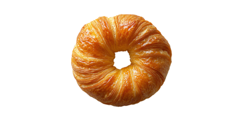 Golden Croissant Shaped Like A Doughnut. Unique Pastry Design Isolated On Transparent Background