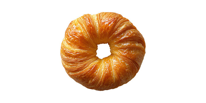 Golden Croissant Shaped Like A Doughnut. Unique Pastry Design Isolated On Transparent Background