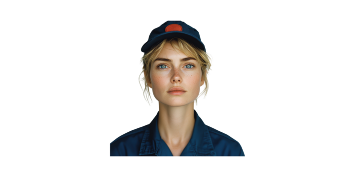 Young Woman In Uniform And Cap. Professionalism And Confidence In Service Industry Isolated On Transparent Background