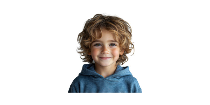 Smiling Child In Blue Hoodie. Joyful Expression And Innocence Isolated On Transparent Background