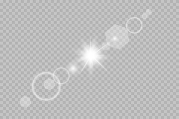 Glowing lens flare with transparent light burst effect 